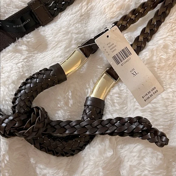 NWT Anthropologie Woven Skinny Belt in Chocolate Brown & Gold size XL - Picture 4 of 8